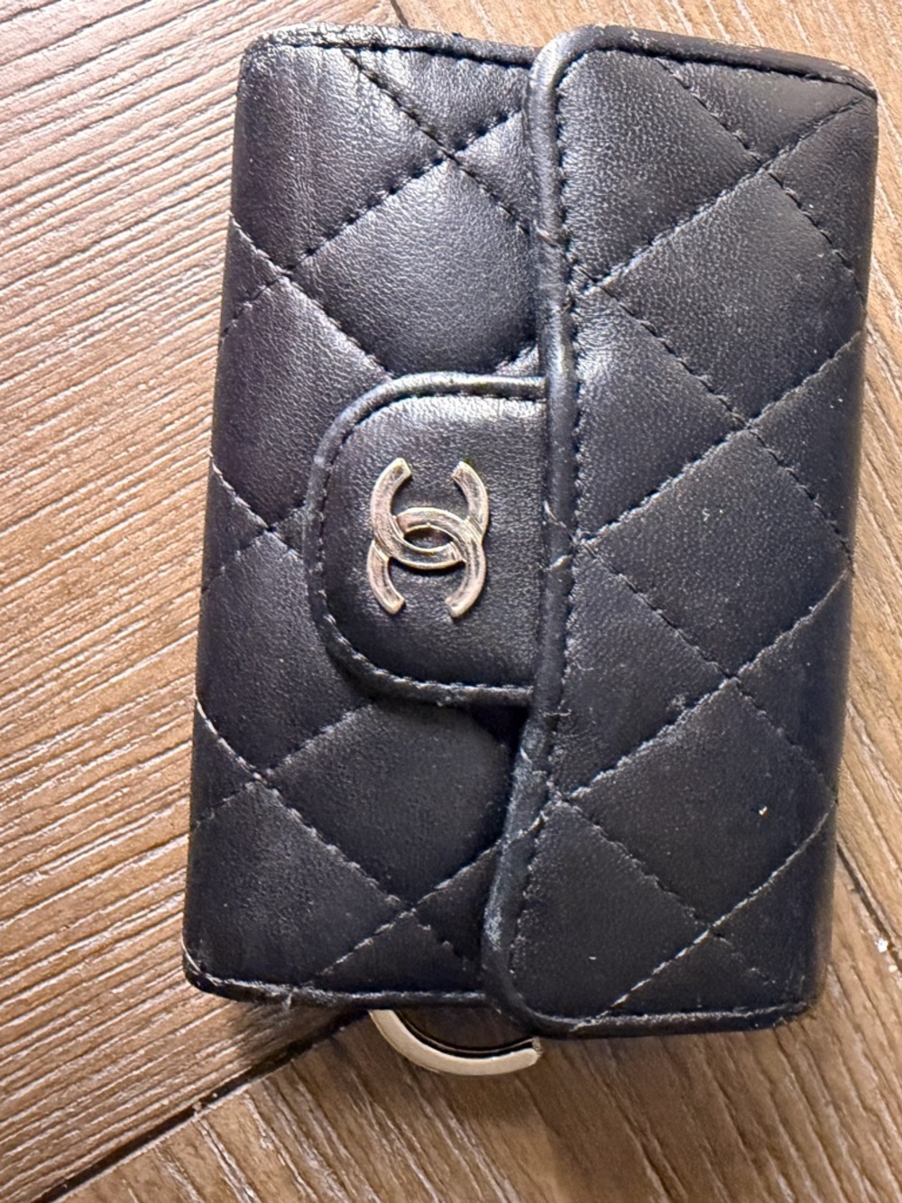 CHANEL Pink Quilted Card Case with Interlocking CC Tag